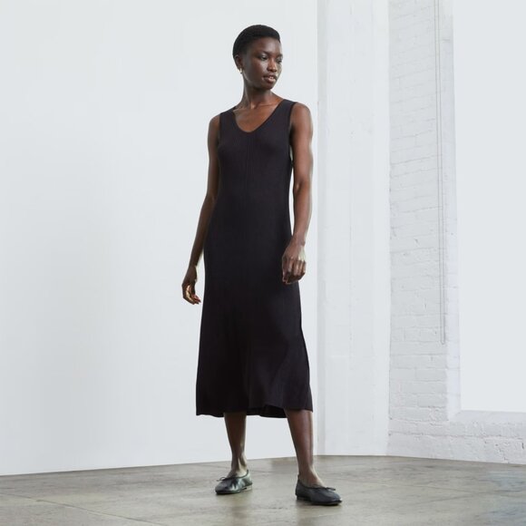 Everlane Dresses & Skirts - Everlane The Ribbed Midi Dress Black Viscose Sleeveless Tank Small NEW NWT